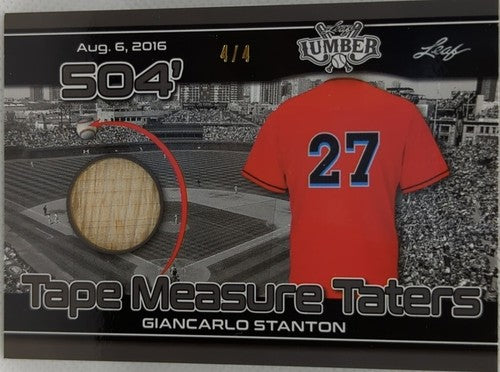 GIANCARLO STANTON 2021 Leaf Lumber Game Used BAT PATCH BLACK 4/4 Yankees Marlins