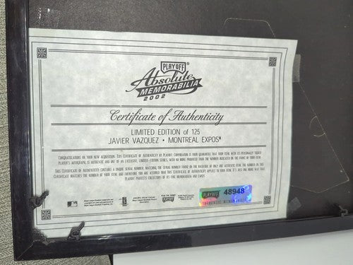 JAVIER VAZQUEZ 2002 Absolute Signing Bonus AUTO JERSEY NUMBER PATCH #/125 Expos
