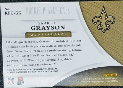 GARRETT GRAYSON 2015 Panini Immaculate RC Player CAP HAT PATCH SP #06/25 Saints