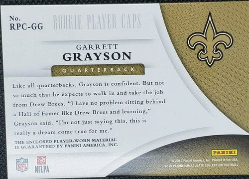 GARRETT GRAYSON 2015 Panini Immaculate RC Player CAP HAT PATCH SP #06/25 Saints