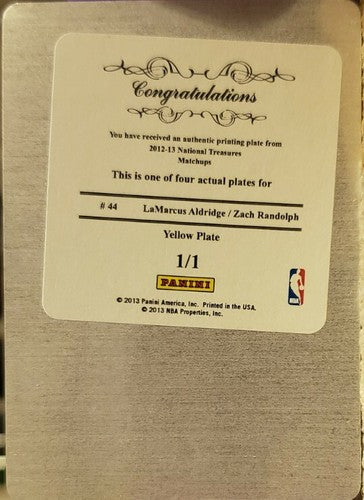 LaMarcus ALDRIDGE Zach RANDOLPH 2012-13 National Treasures PRINTING PLATE #1/1