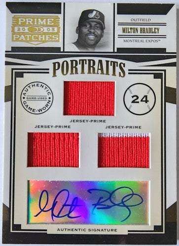 MILTON BRADLEY 2005 Prime Patches AUTO TRIPLE PRIME JERSEY PATCH SP #01/10 Expos