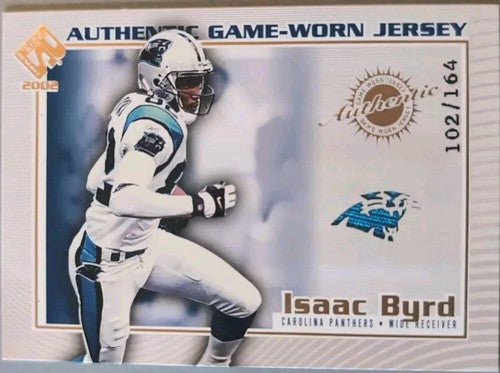 ISAAC BYRD 2002 Pacific Private Stock Reserve TEAM LOGO JERSEY PATCH SP Panthers