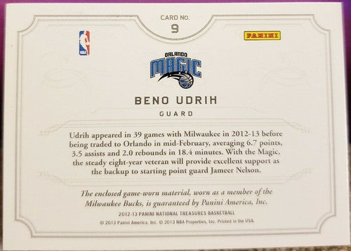 BENO UDRIH 2012-13 Panini National Treasures NBA Gear Triple Game Used Jersey 99