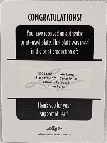 HUNTER PENCE 2021 Leaf Ultimate Sports PRINTING PLATE 1/1 Phillies Giants One of
