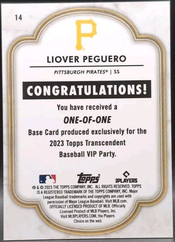 LIOVER PEGUERO 2023 Topps Transcendent VIP PARTY RC Honeycomb SP #1/1 of Pirates