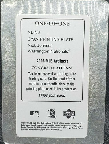 NICK JOHNSON 2006 UD MLB Artifacts PRINTING PLATE #1/1 Nationals Yankees One of