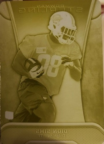 DION SIMS 2013 Topps Bowman Sterling PRINTING PLATE SP #1/1 of 1 Miami Dolphins