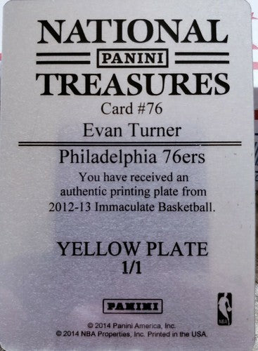 EVAN TURNER 2012-13 Panini Immaculate PRINTING PLATE SP #1/1 Celtics Hawks 76ers