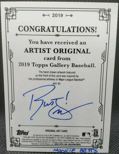 MOOKIE BETTS 2019 Topps Gallery 1/1 SKETCH Rusty Gilligan AUTO Red Sox Dodgers