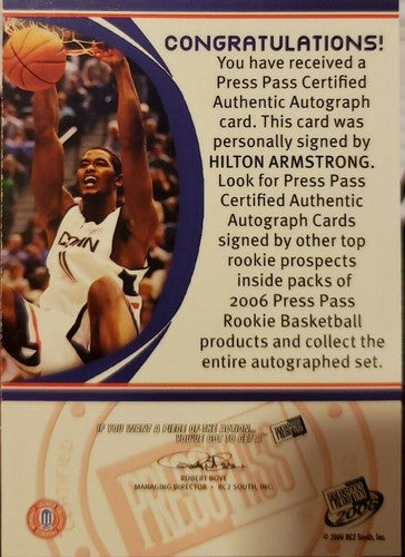 HILTON ARMSTRONG 2006 Press Pass Red Ink Rookie AUTO SP UConn Huskies Hornets