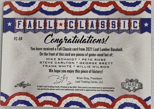 Pete ROSE Mike SCHMIDT George BRETT CARLTON WHITE WILSON 2021 Leaf Lumber 6 BAT