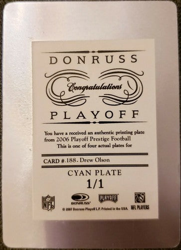 DREW OLSON 2006 Donruss Playoff Prestige PRINTING PLATE #1/1 UCLA 49ers Panthers