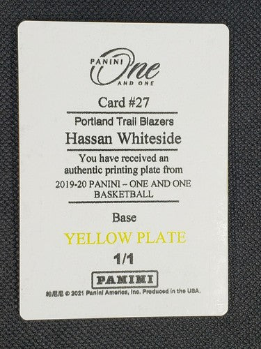 HASSAN WHITESIDE 2019-20 Panini One And PRINTING PLATE SP 1/1 Trail Blazers Jazz