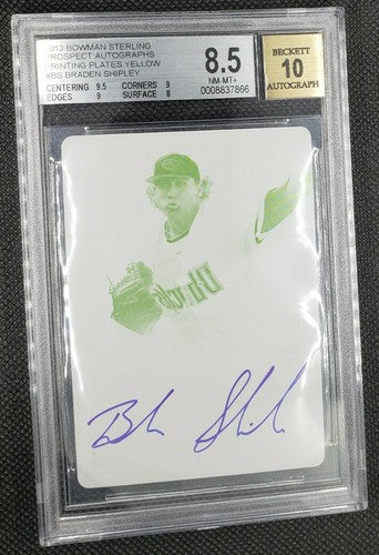 BRADEN SHIPLEY 2013 Topps Bowman Sterling RC AUTO PRINTING PLATE #1/1 BGS 8.5/10