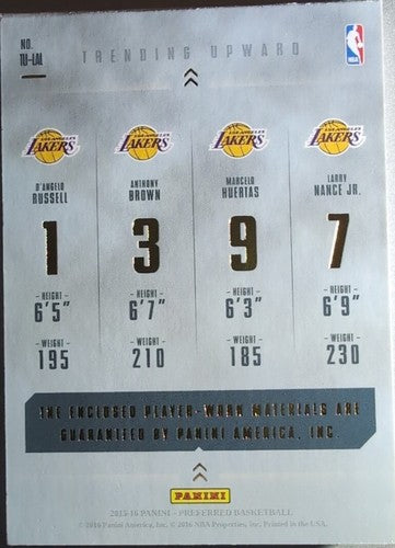 D'Angelo RUSSELL Larry NANCE HUERTAS + 2015-16 Preferred Lakers Jersey BOOKLET #