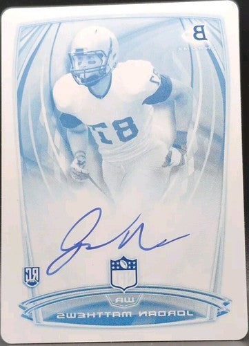 JORDAN MATTHEWS 2014 Bowman RC AUTO PRINTING PLATE SP #1/1 Eagles 49ers Panthers