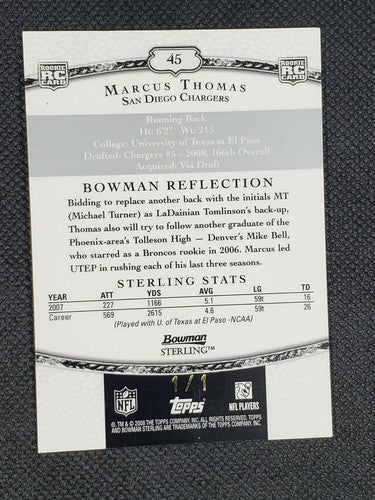 MARCUS THOMAS 2008 Topps Bowman Sterling RC PRINTING PLATE #1/1 Chargers One of