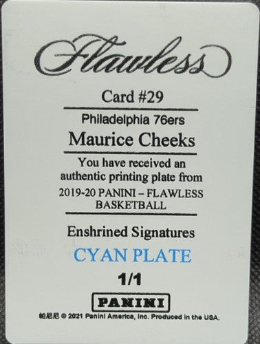 MAURICE MO CHEEKS 2019-20 Panini Flawless Enshrined Signature PRINTING PLATE 1/1