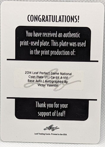 VICTOR VALENTIN 2014 Leaf Perfect Game RC Red Ink AUTO PRINTING PLATE SP #1/1 of