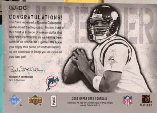 DAUNTE CULPEPPER 2006 Upper Deck UD Game Worn Used JERSEY Relic Vikings Dolphins