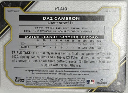 DAZ CAMERON 2021 Triple Threads White Whale AUTO LOGO PATCH PRINTING PLATE #1/1