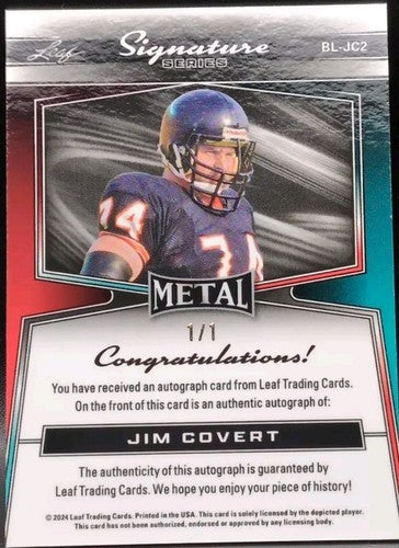 JIM COVERT 2024 Leaf Metal Signature Series Borderless AUTO Black SP #1/1 Bears