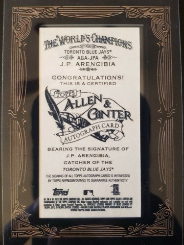J. P. ARENCIBIA 2012 Topps Allen & Ginter's Mini Framed AUTO Rays Blue Jays JP
