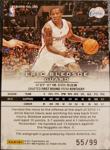ERIC BLEDSOE 2011-12 Panini Preferred AUTO SP #/99 Clippers Suns Bucks Pelicans