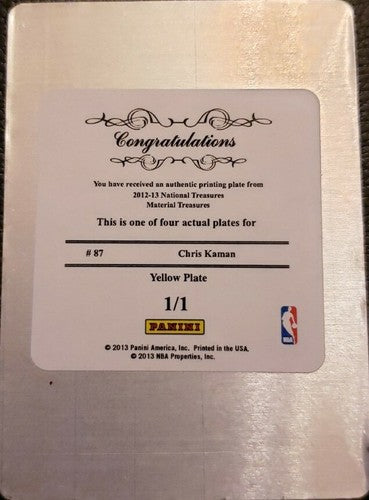 CHRIS KAMAN 2012-13 Panini National Treasures Material PRINTING PLATE #1/1 Mavs