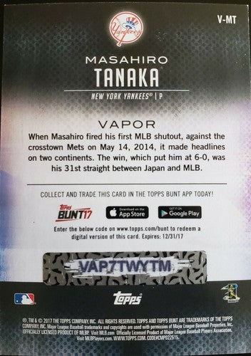 MASAHIRO TANAKA 2017 Topps Bunt Physical Redemption VAPOR Blue SP #03/25 Yankees