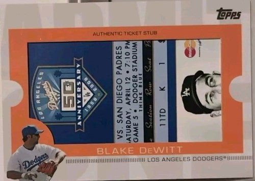 BLAKE DeWITT 2009 Topps Ticket To Stardom JUMBO STUB RELIC PATCH SP /110 Dodgers