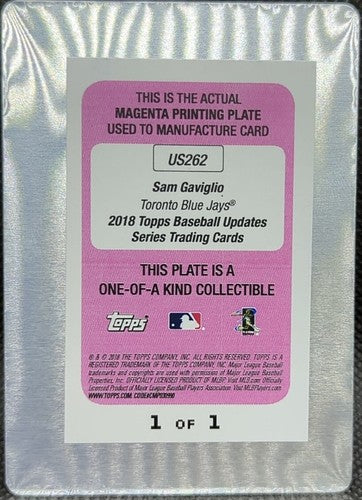 SAM GAVIGLIO 2018 Topps Updates PRINTING PLATE SP #1/1 Blue Jays Dodgers One of