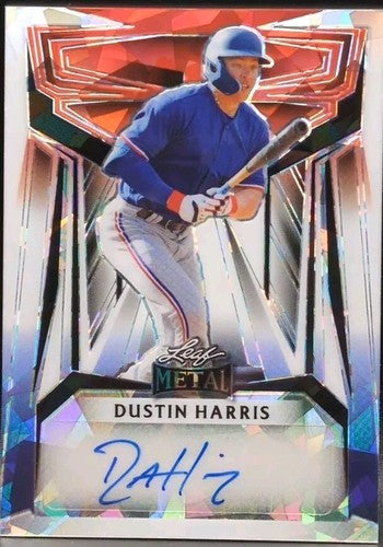 DUSTIN HARRIS 2023 Leaf Metal RC AUTO Red White Blue Crystals SP #1/1 of Rangers