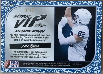 ZACK KUNTZ 2023 Leaf Pro Set Metal Campus VIP RC AUTO PURPLE MOJO #3/10 Jets PSU