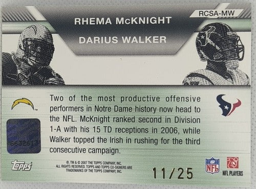 Rhema McKNIGHT Darius WALKER 2007 Topps Co-Signers DUAL AUTO GOLD /25 Notre Dame