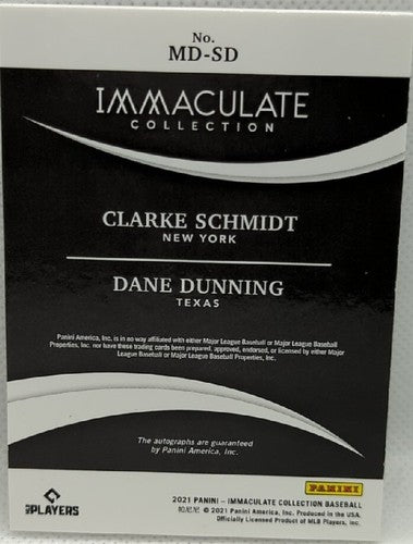 Dane DUNNING Clarke SCHMIDT 2021 Panini Immaculate DUAL Eye Black AUTO SP #25/25