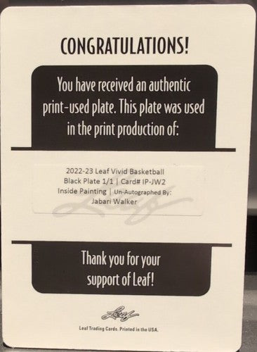 JABARI WALKER 2022-23 Leaf Vivid Inside Painting RC PRINTING PLATE #1/1 Colorado