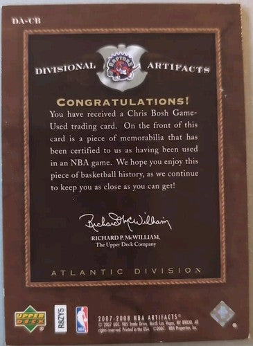 CHRIS BOSH 2007-08 UD Artifacts Divisional Game-Used JERSEY SP /250 Raptors Heat