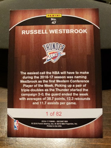 RUSSELL WESTBROOK 2016-17 Panini Instant Redemption #47 SP #/82 Thunder Rockets