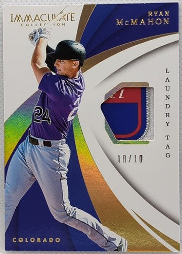 RYAN McMAHON 2018 Panini Immaculate Game Used Jersey LAUNDRY TAG PATCH SP #10/10