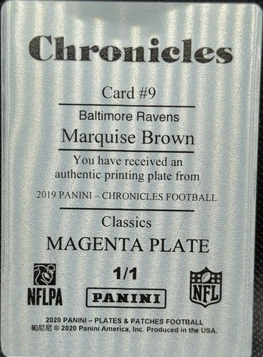 MARQUISE BROWN 2019 Panini Chronicles Classics PRINTING PLATE #1/1 Ravens One of