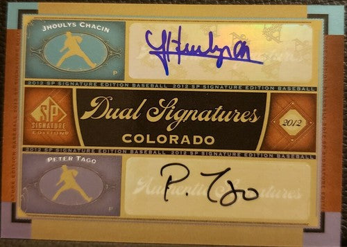 Jhoulys CHACIN Peter TAGO 2012 Upper Deck SP Signature Edition DUAL AUTO Rockies