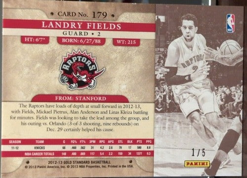 LANDRY FIELDS 2012-13 Panini Gold Standard National VIP SP #1/5 Raptors Knicks