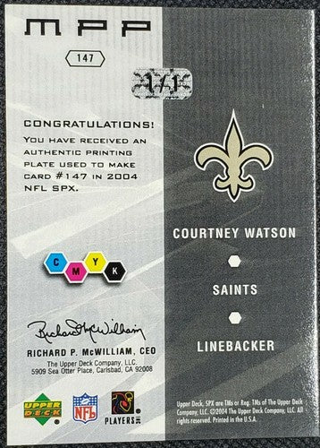 COURTNEY WATSON 2004 UD SPX Master Player Prints RC PRINTING PLATE SP 1/1 Saints