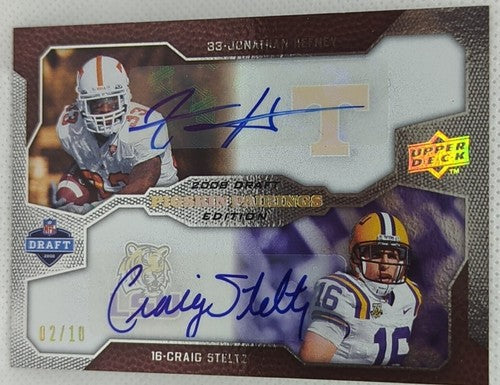 Craig STELTZ Jonathan HEFNEY 2008 UD NFL Draft DUAL RC AUTO Gold #2/10 Bears LSU