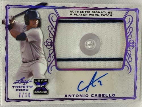 ANTONIO CABELLO 2020 Leaf Trinity RC DUAL AUTO Jersey BUTTON PATCH #7/10 Yankees