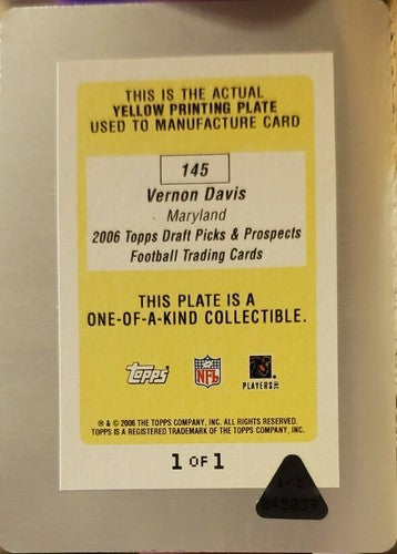 VERNON DAVIS 2006 Topps Draft Picks & Prospects PRINTING PLATE SP 1/1 of 1 49ers