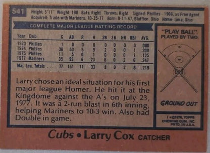LARRY COX 2016 Topps 65th Anniversary 1978 BUYBACK RED SP Cubs Mariners Phillies