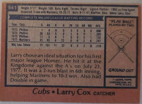 LARRY COX 2016 Topps 65th Anniversary 1978 BUYBACK RED SP Cubs Mariners Phillies